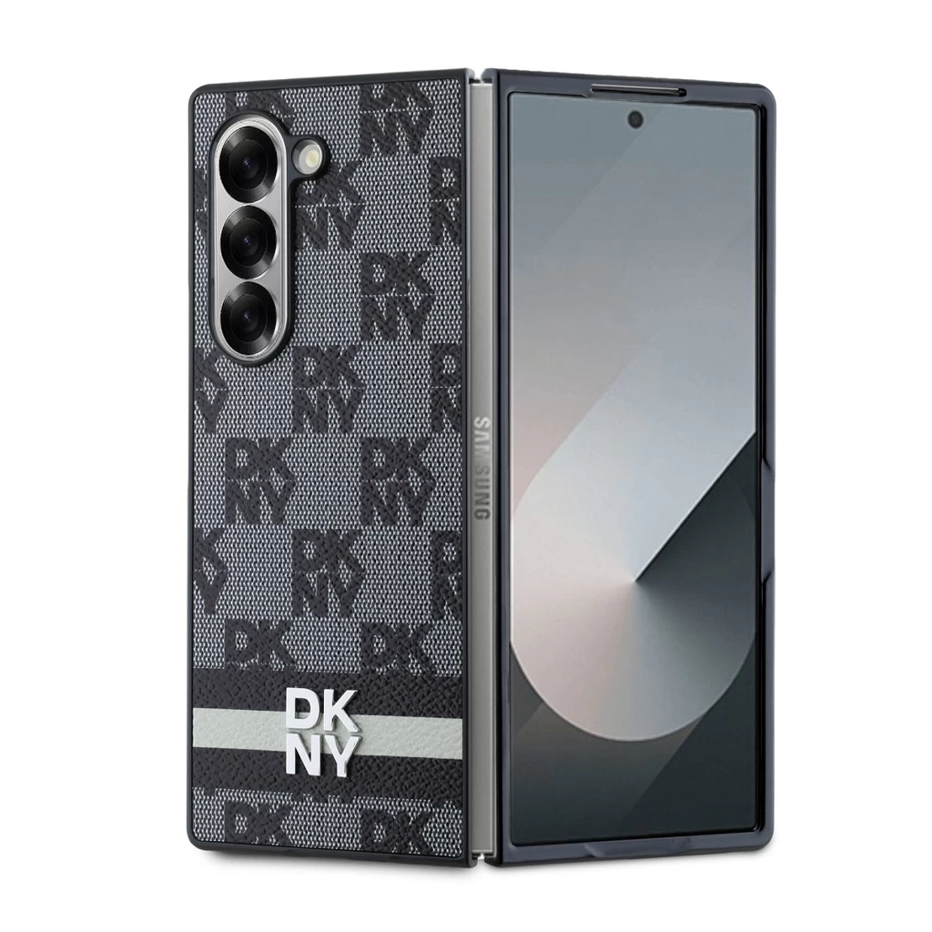 DKNY PU Leather Checkered Pattern and Stripe tok Samsung Galaxy Z Fold 6 készülékhez fekete