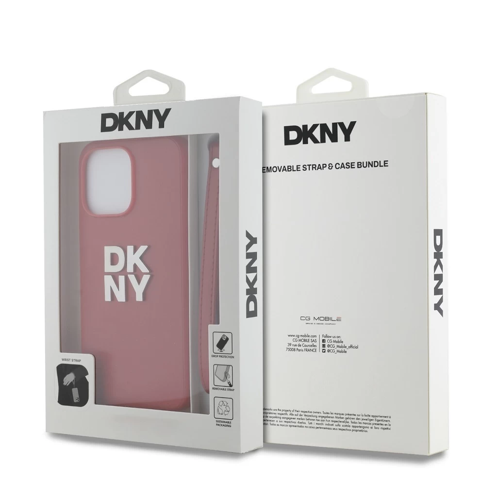 DKNY PU Leather Stack Logo Wrist Strap tok iPhone 14 Pro Max készülékhez piros