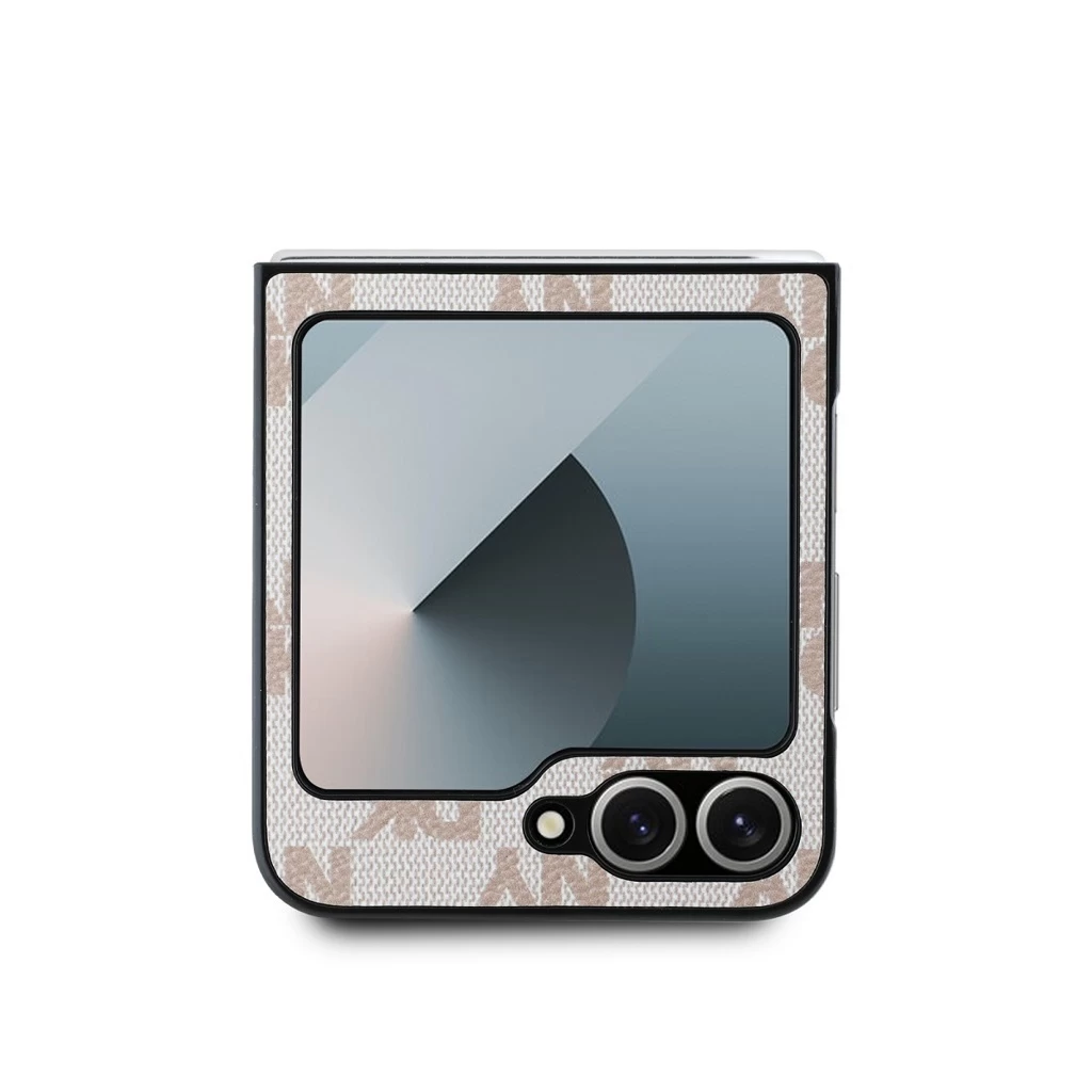 DKNY PU bőr Checkered Pattern and Stripe tok Samsung Galaxy Z Flip 6 készülékhez rózsaszín