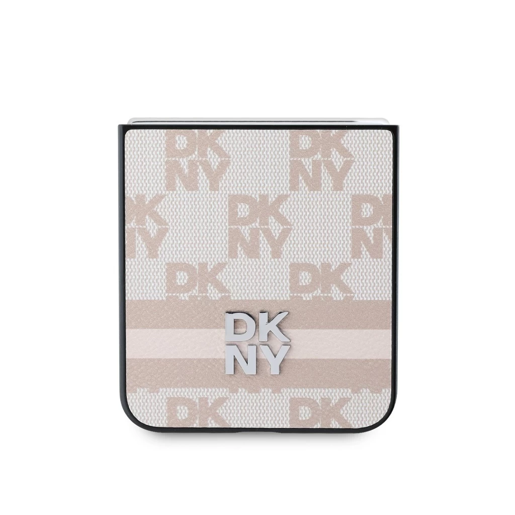DKNY PU bőr Checkered Pattern and Stripe tok Samsung Galaxy Z Flip 6 készülékhez rózsaszín