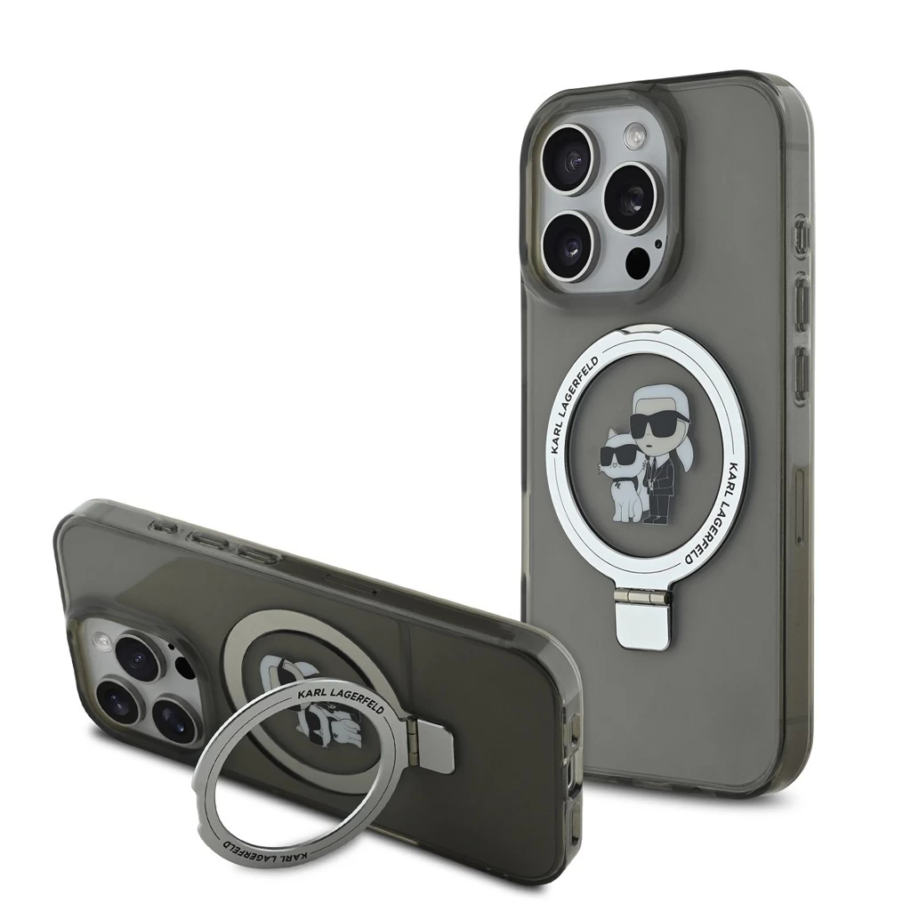 Karl Lagerfeld Ringstand Karl and Choupette MagSafe tok iPhone 16 Pro készülékhez fekete