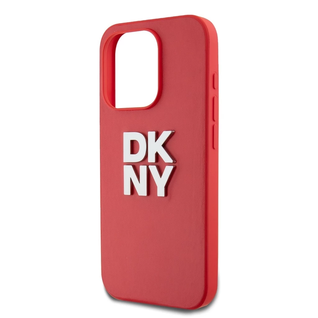 DKNY PU Leather Stack Logo Wrist Strap tok iPhone 15 Pro készülékhez piros