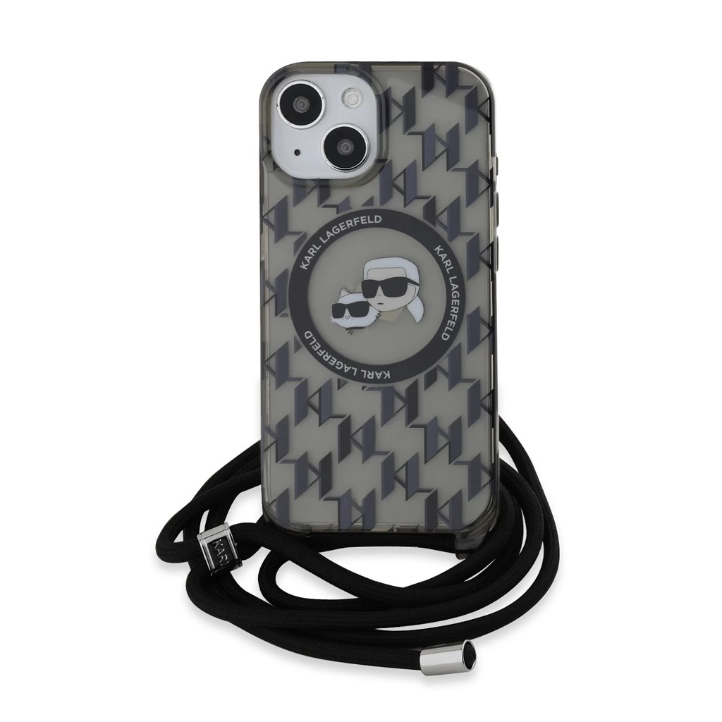 Karl Lagerfeld IML Monogram Crossbody K&CH Heads MagSafe tok iPhone 15 készülékhez fekete