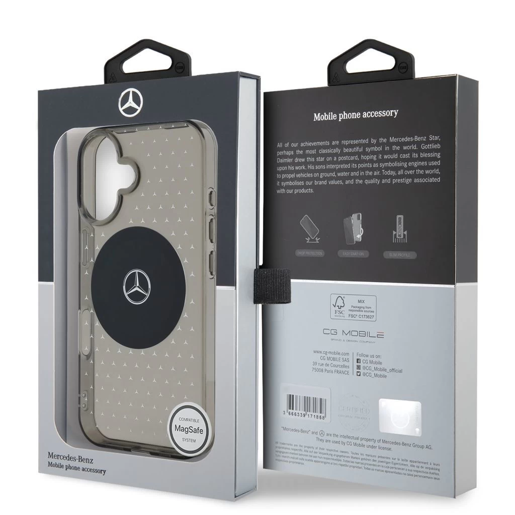 Mercedes PC/TPU Star Pattern MagSafe tok iPhone 16 készülékhez fekete