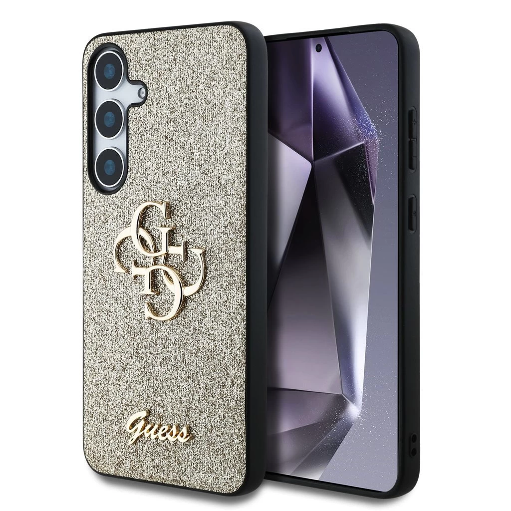 Guess PU Fixed Glitter 4G Metal Logo tok Samsung Galaxy S25+ készülékhez arany