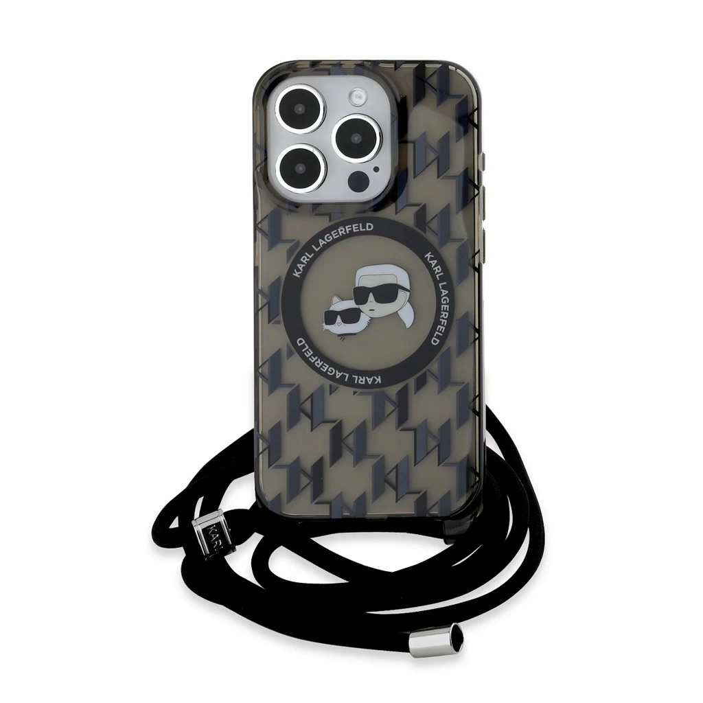 Karl Lagerfeld IML Monogram Crossbody K&CH Heads MagSafe tok iPhone 15 Pro Max készülékhez fekete