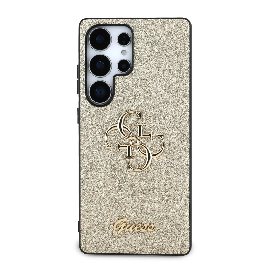 Guess PU Fixed Glitter 4G Metal Logo tok Samsung Galaxy S25 Ultra készülékhez arany