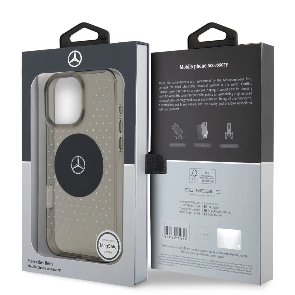 Mercedes PC/TPU Star Pattern MagSafe tok iPhone 16 Pro Max készülékhez fekete