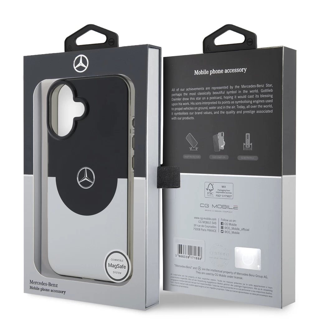 Mercedes PC/TPU Double Layer MagSafe tok iPhone 16 készülékhez fekete/ezüst