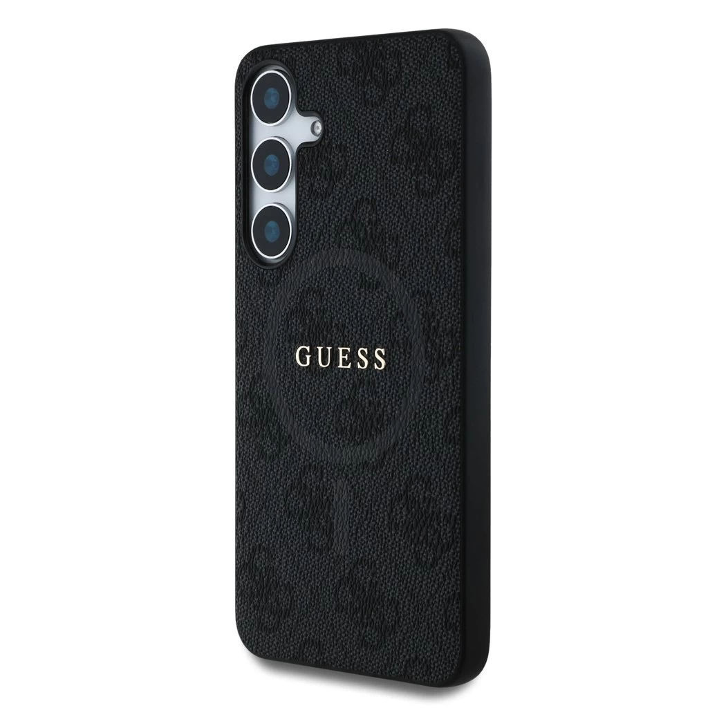 Guess PU Leather 4G Colored Ring MagSafe tok Samsung Galaxy S25+ készülékhez fekete