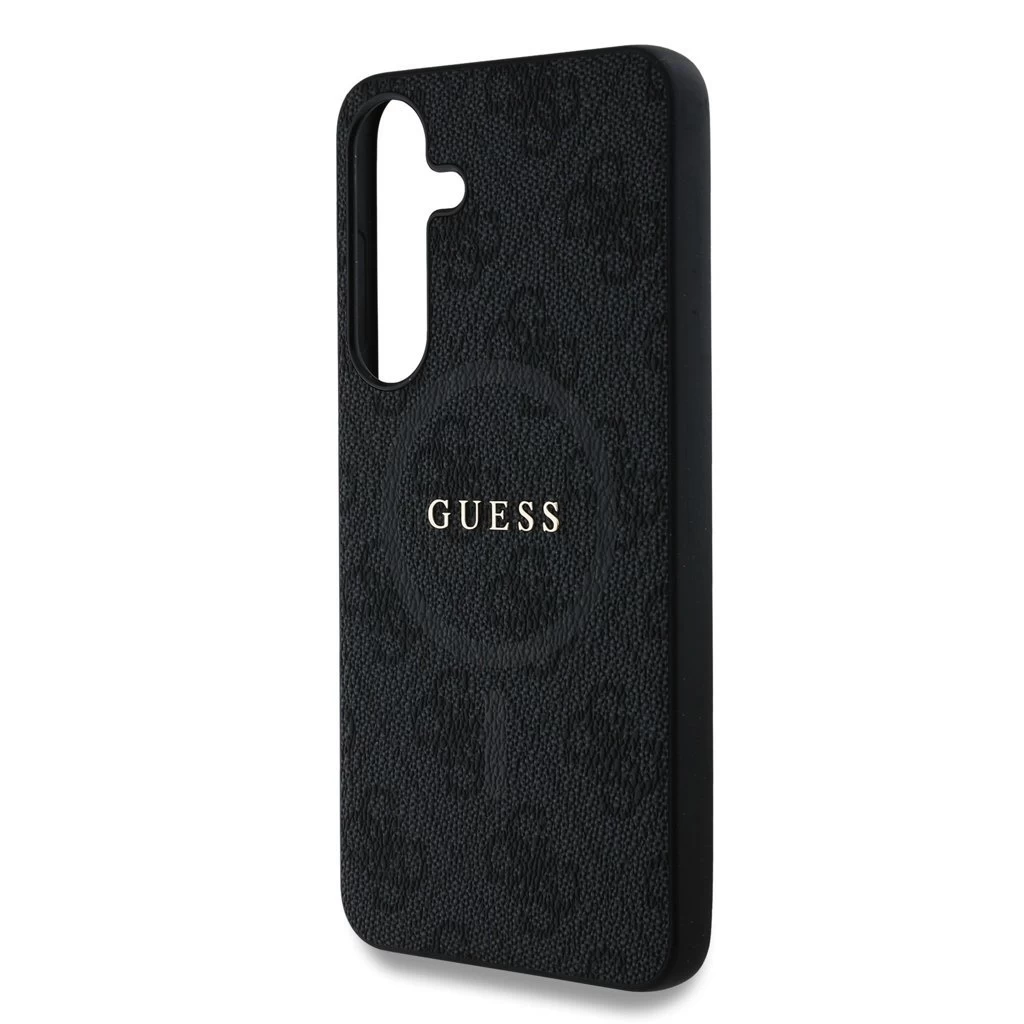 Guess PU Leather 4G Colored Ring MagSafe tok Samsung Galaxy S25+ készülékhez fekete