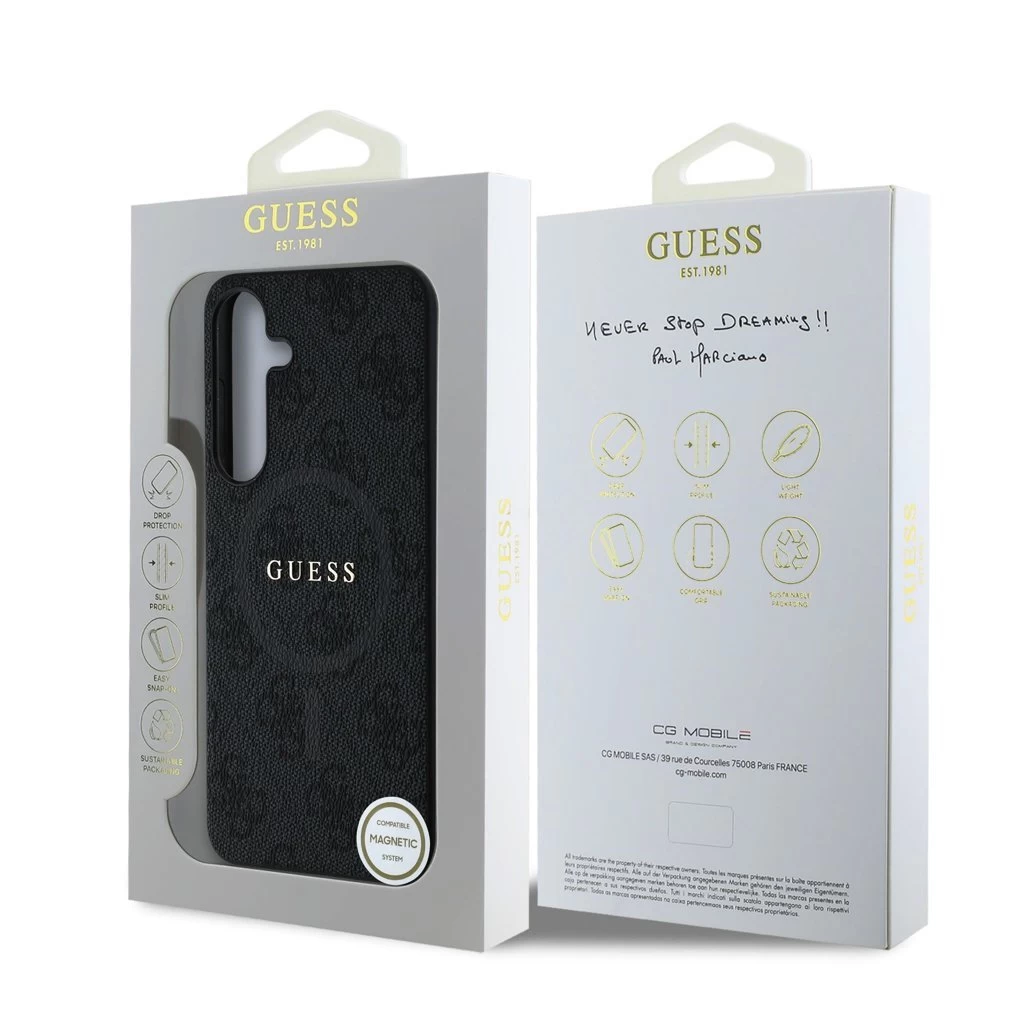 Guess PU Leather 4G Colored Ring MagSafe tok Samsung Galaxy S25+ készülékhez fekete