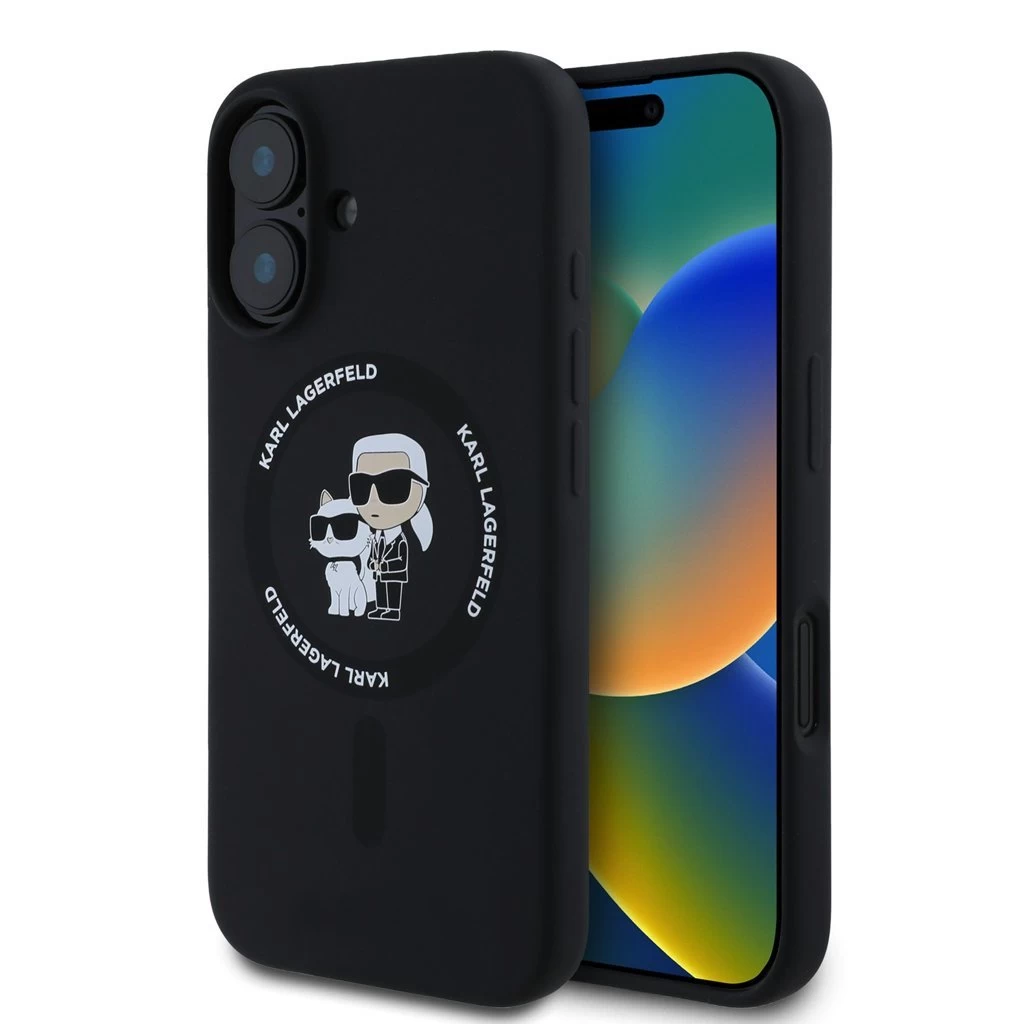 Karl Lagerfeld Liquid Silicone Karl and Choupette MagSafe tok iPhone 16 Plus készülékhez fekete