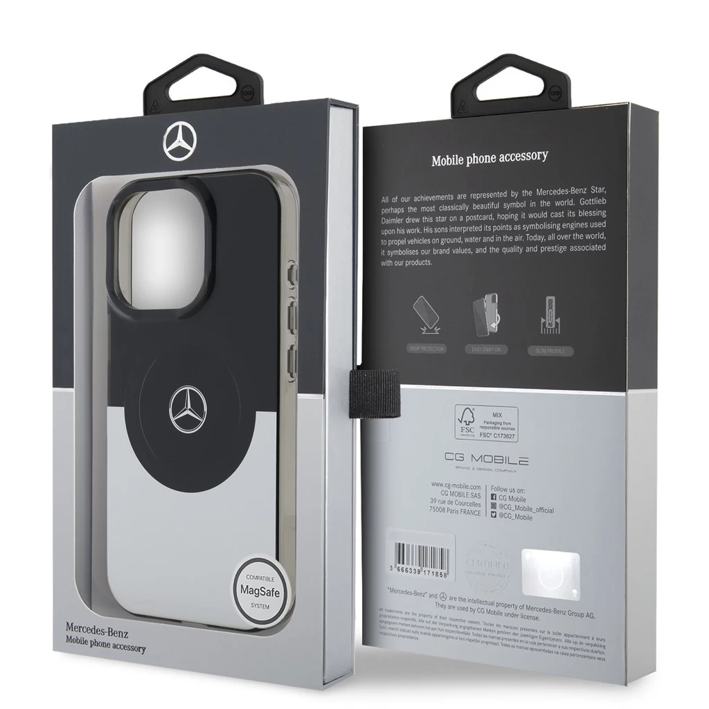 Mercedes PC/TPU Double Layer MagSafe tok iPhone 16 Pro Max készülékhez fekete/ezüst