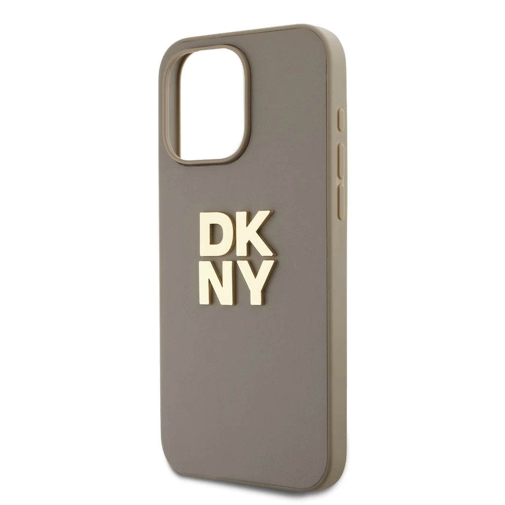 DKNY PU bőr Stack Logo csuklópántos tok iPhone 14 Pro Max készülékhez bézs