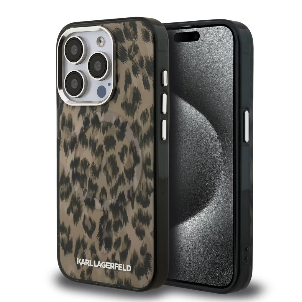 Karl Lagerfeld IML Leopard MagSafe tok iPhone 15 Pro Max készülékhez barna