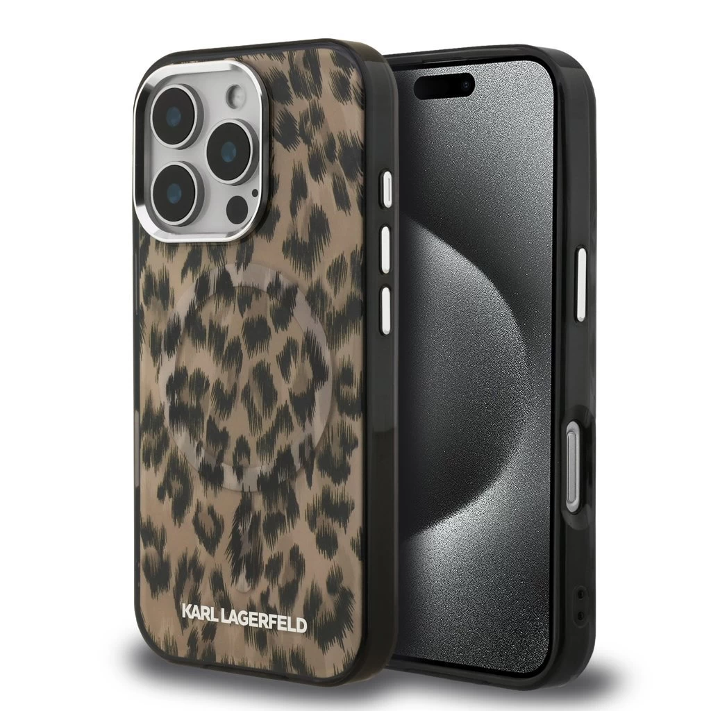 Karl Lagerfeld IML Leopard MagSafe tok iPhone 16 Pro Max készülékhez barna
