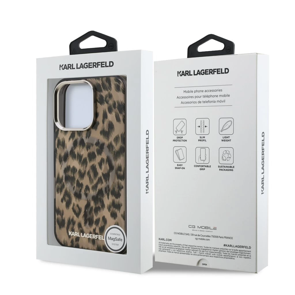 Karl Lagerfeld IML Leopard MagSafe tok iPhone 16 Pro Max készülékhez barna