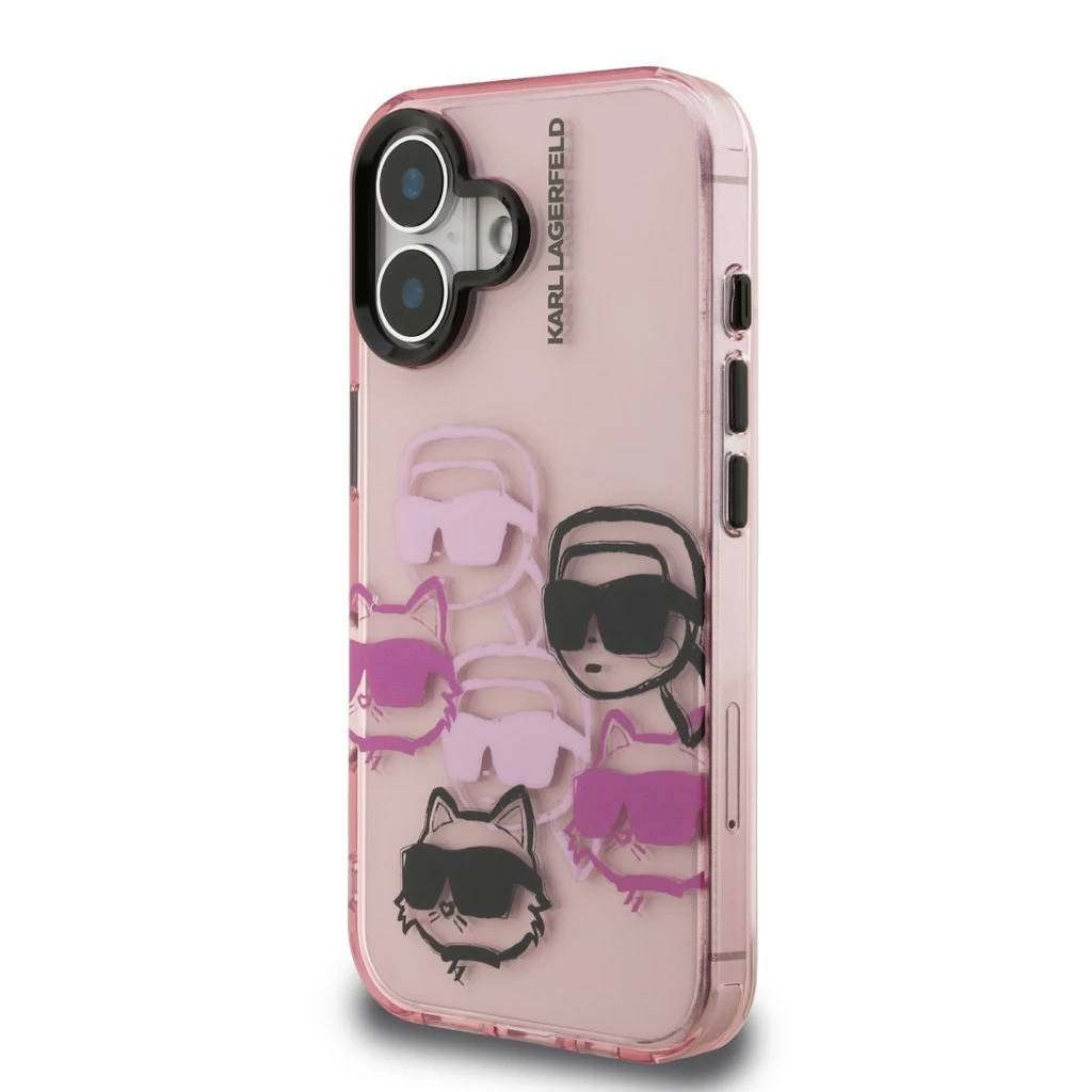Karl Lagerfeld IML Multi K&CH Heads tok iPhone 16 készülékhez rózsaszín