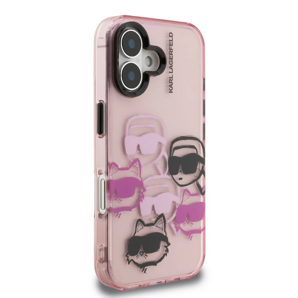 Karl Lagerfeld IML Multi K&CH Heads tok iPhone 16 készülékhez rózsaszín