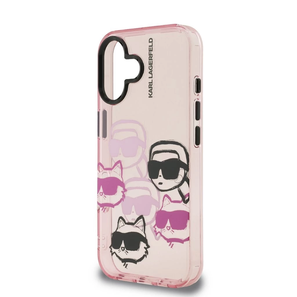 Karl Lagerfeld IML Multi K&CH Heads tok iPhone 16 készülékhez rózsaszín