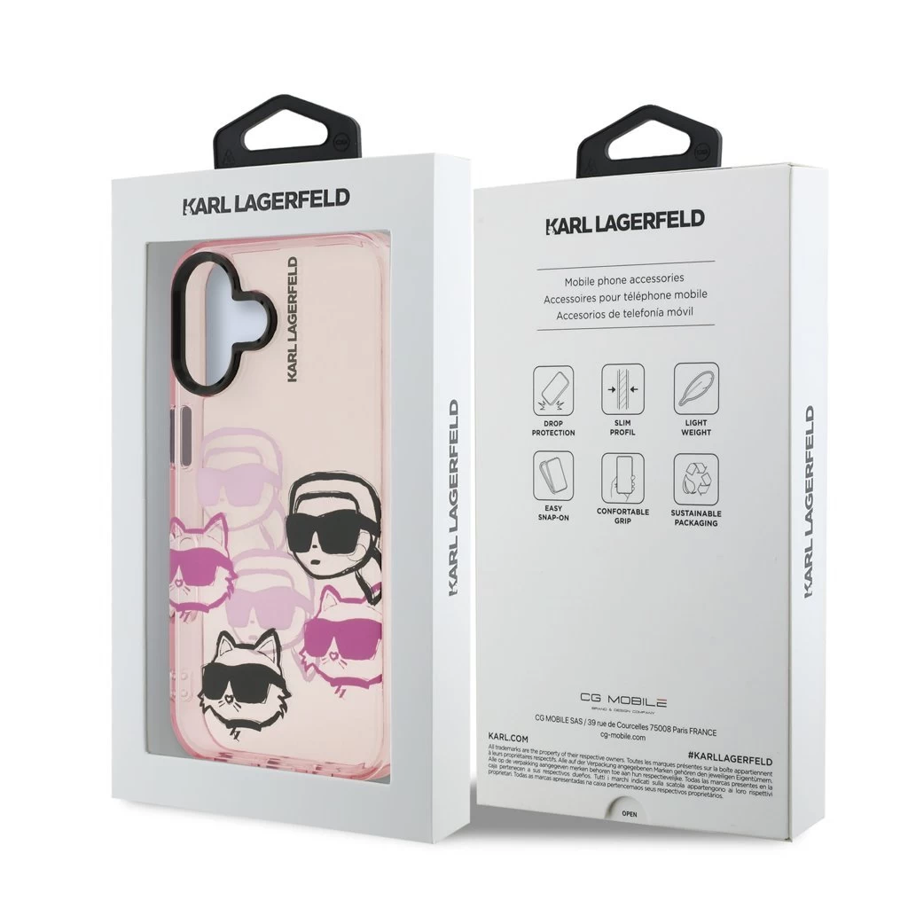 Karl Lagerfeld IML Multi K&CH Heads tok iPhone 16 készülékhez rózsaszín