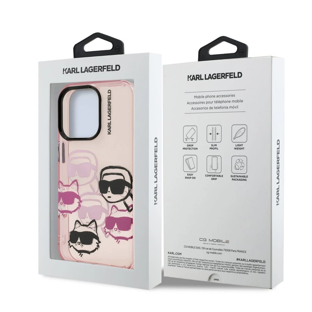 Karl Lagerfeld IML Multi K&CH Heads tok iPhone 16 Pro készülékhez rózsaszín