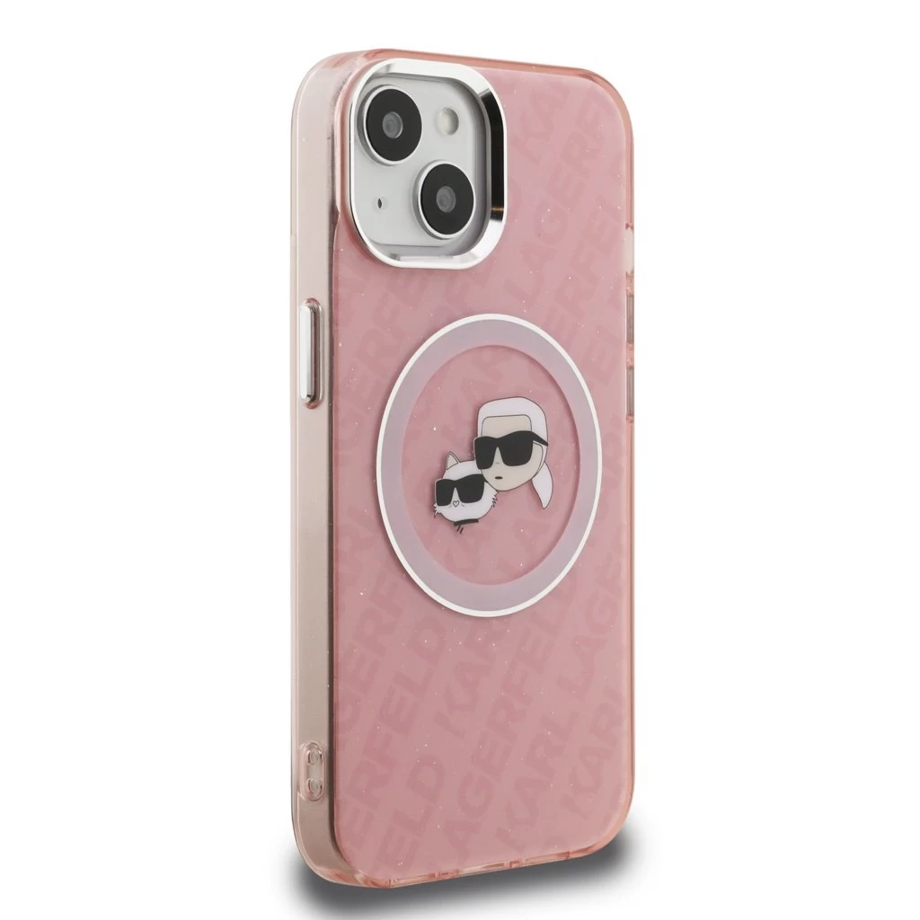 Karl Lagerfeld IML K&CH Heads Repeated Logo MagSafe tok iPhone 15 készülékhez rózsaszín