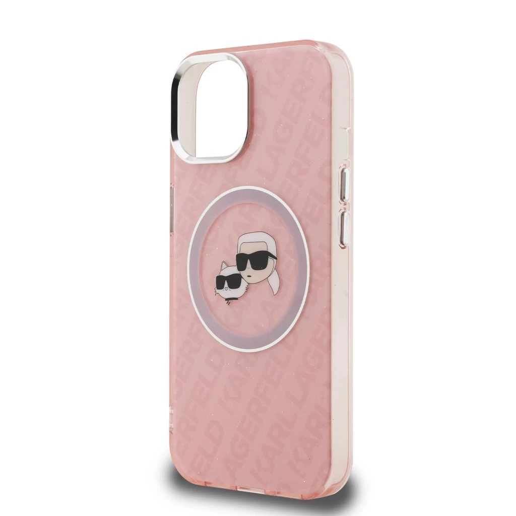 Karl Lagerfeld IML K&CH Heads Repeated Logo MagSafe tok iPhone 15 készülékhez rózsaszín