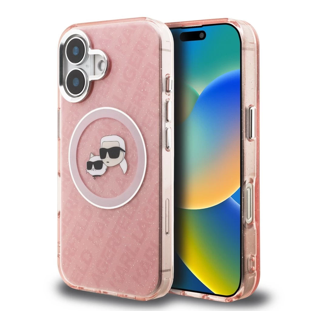Karl Lagerfeld IML K&CH Heads Repeated Logo MagSafe tok iPhone 16 készülékhez rózsaszín