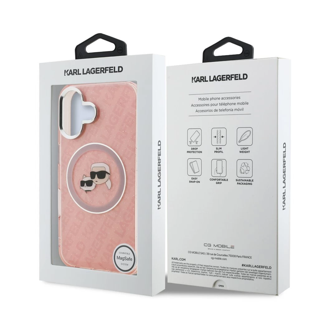 Karl Lagerfeld IML K&CH Heads Repeated Logo MagSafe tok iPhone 16 készülékhez rózsaszín