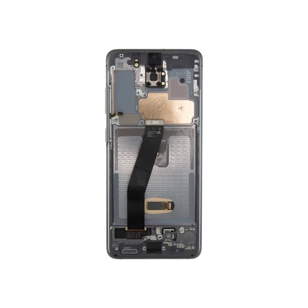LCD kijelző + érintő + elülső burkolat egység Samsung G980/G981 Galaxy S20 készülékhez No Camera (Service Pack) – kozmikus szürke