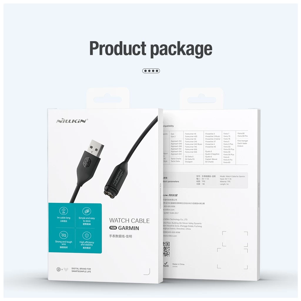 Nillkin USB adat- és töltőkábel Garmin Watch készülékhez fekete