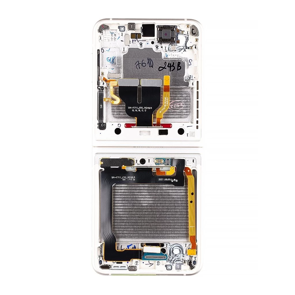 LCD kijelző + érintős egység Samsung F711B Galaxy Z Flip 3 5G készülékhez krémszínű (Service Pack)