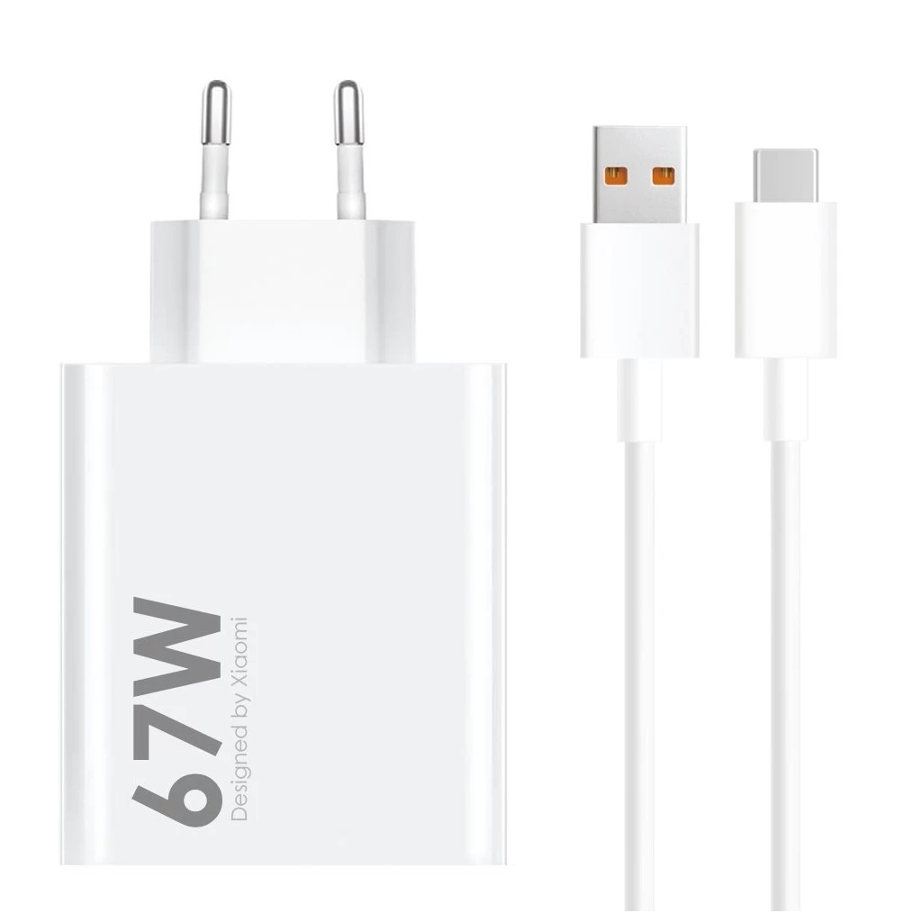Xiaomi MDY-14-EW USB-A 67W utazó töltő + USB-C 6A adatkábel fehér – csomagolás nélküli gyári