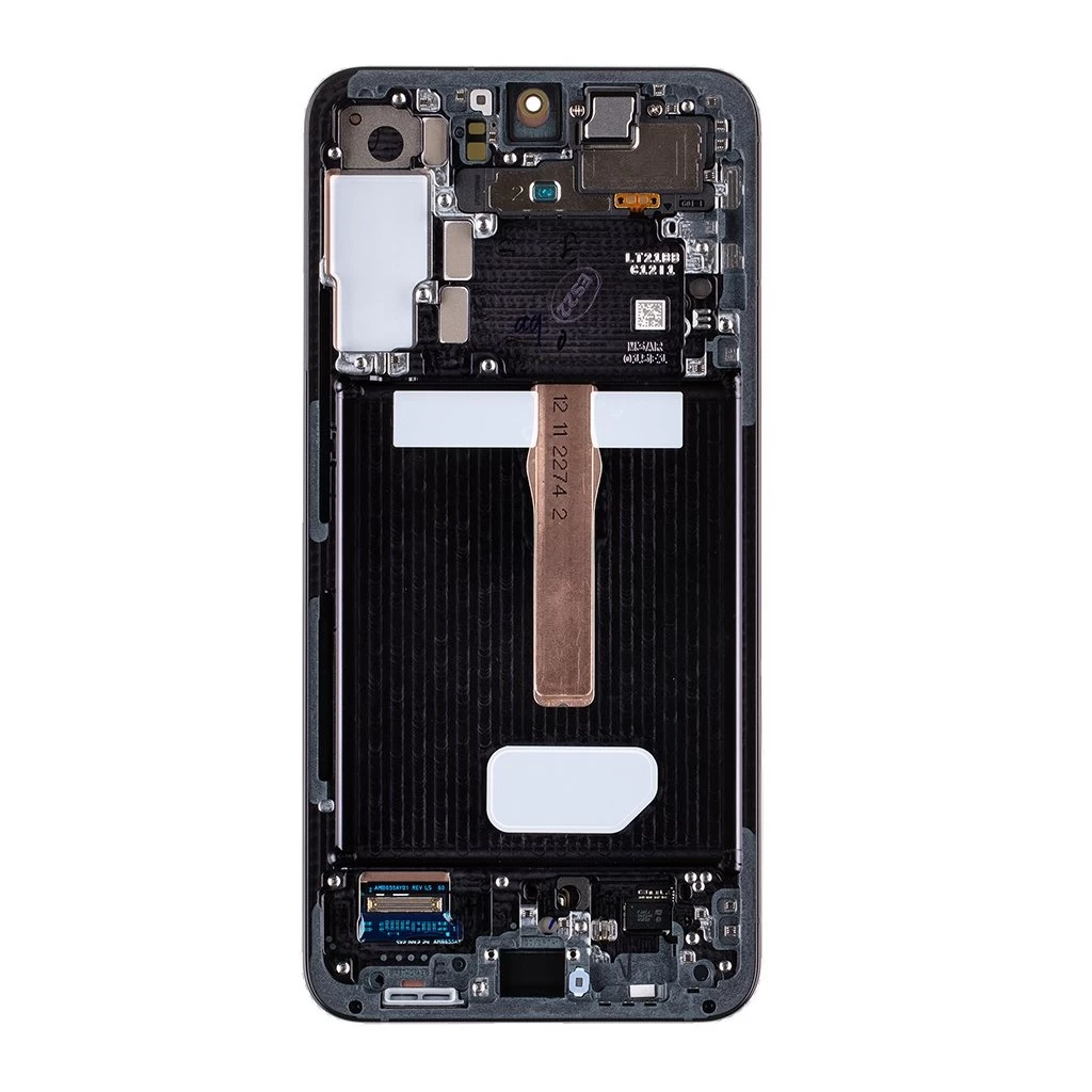 LCD kijelző + érintő egység + elülső burkolat Samsung S906B Galaxy S22+ készülékhez, fekete (Service Pack)