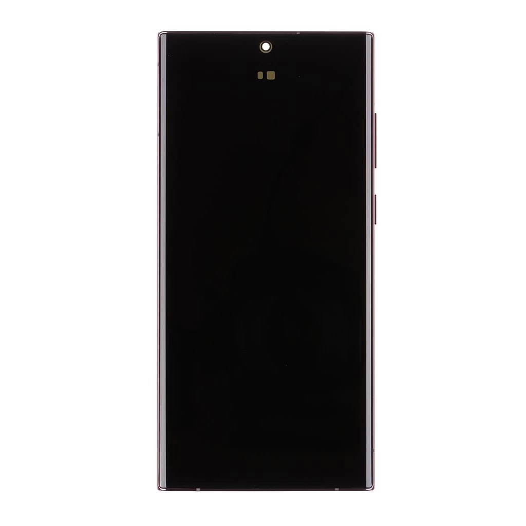 LCD kijelző + érintő egység + elülső keret Samsung S908B Galaxy S22 Ultra készülékhez bordó (Service Pack)