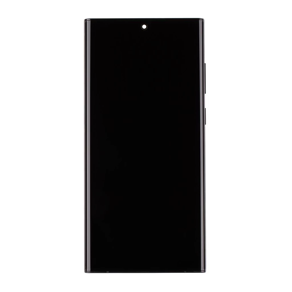 LCD kijelző + érintő egység + előlapi burkolat Samsung S908B Galaxy S22 Ultra készülékhez, fekete (Service Pack)