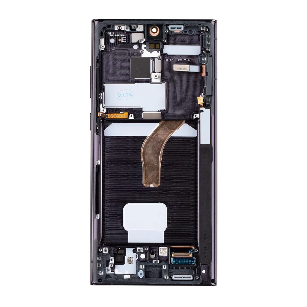 LCD kijelző + érintő egység + előlapi burkolat Samsung S908B Galaxy S22 Ultra készülékhez, fekete (Service Pack)