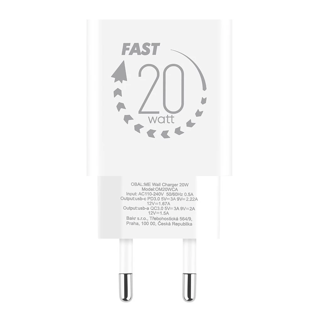 OBAL:ME fali töltő USB-A + USB-C 20W fehér