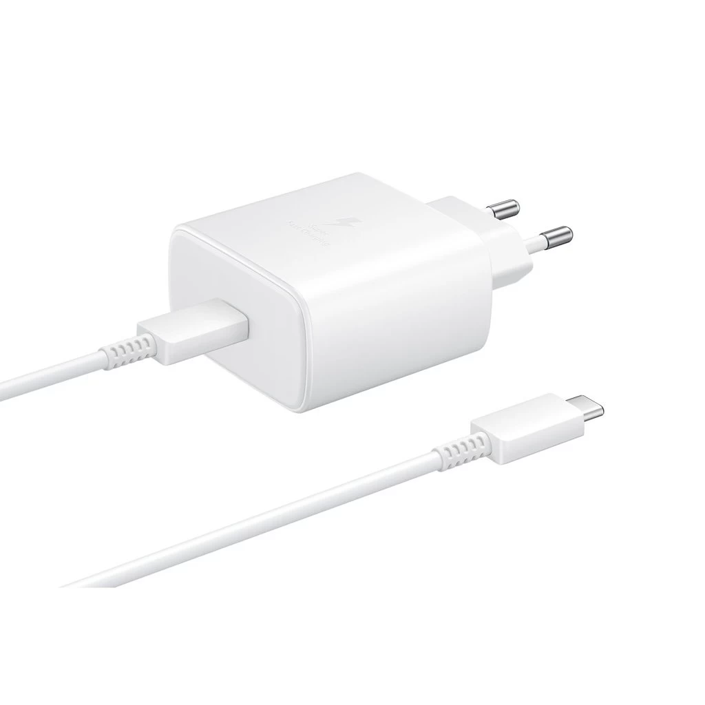 EP-TA845EWE + EP-DW767JWE Samsung 45W utazótöltő + USB-C/USB-C adatkábel fehér – csomagolás nélküli gyártói