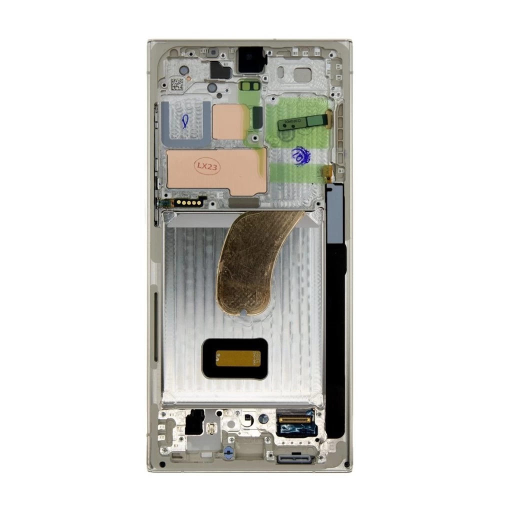 LCD kijelző + érintő egység + elülső tok Samsung S918 Galaxy S23 Ultra készülékhez – krém (Service Pack)