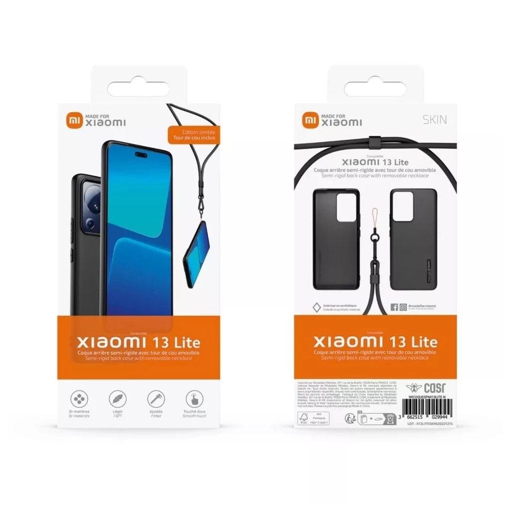 Made for Xiaomi TPU tok nyaklánccal Xiaomi 13 Lite készülékhez fekete