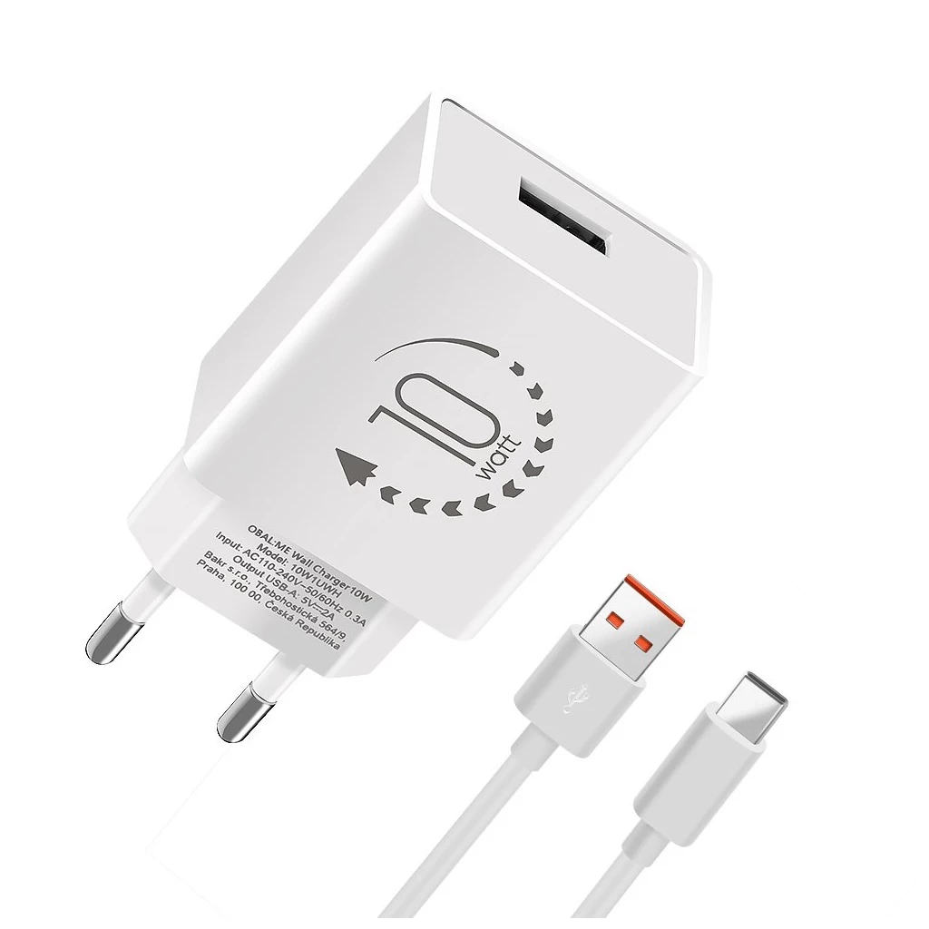 OBAL:ME fali töltő USB-A 10W + USB-A/USB-C kábel 1m fehér