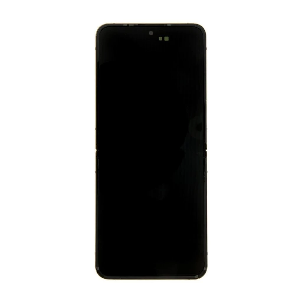 LCD kijelző + érintő egység + előtok a Samsung F721 Galaxy Z Flip 4 5G készülékhez (Service Pack) arany