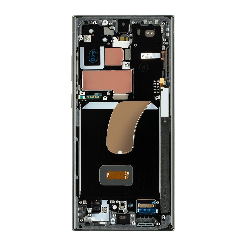 LCD kijelző + érintő egység + elülső tok Samsung S918 Galaxy S23 Ultra készülékhez grafit/piros (Service Pack)