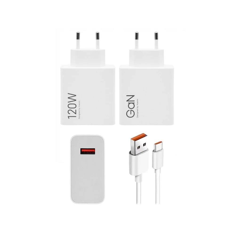Xiaomi MDY-14-EE USB-A 120W GaN töltő + adatkábel USB-C 6A fehér – csomagolás nélküli gyári