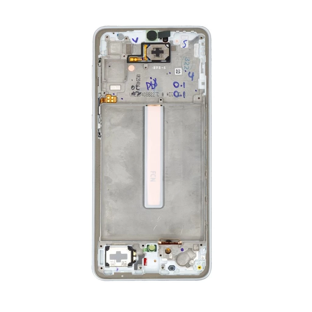 LCD kijelző + érintő egység + elülső tok Samsung A336B Galaxy A33 5G Awesome készülékhez fehér (Service Pack)