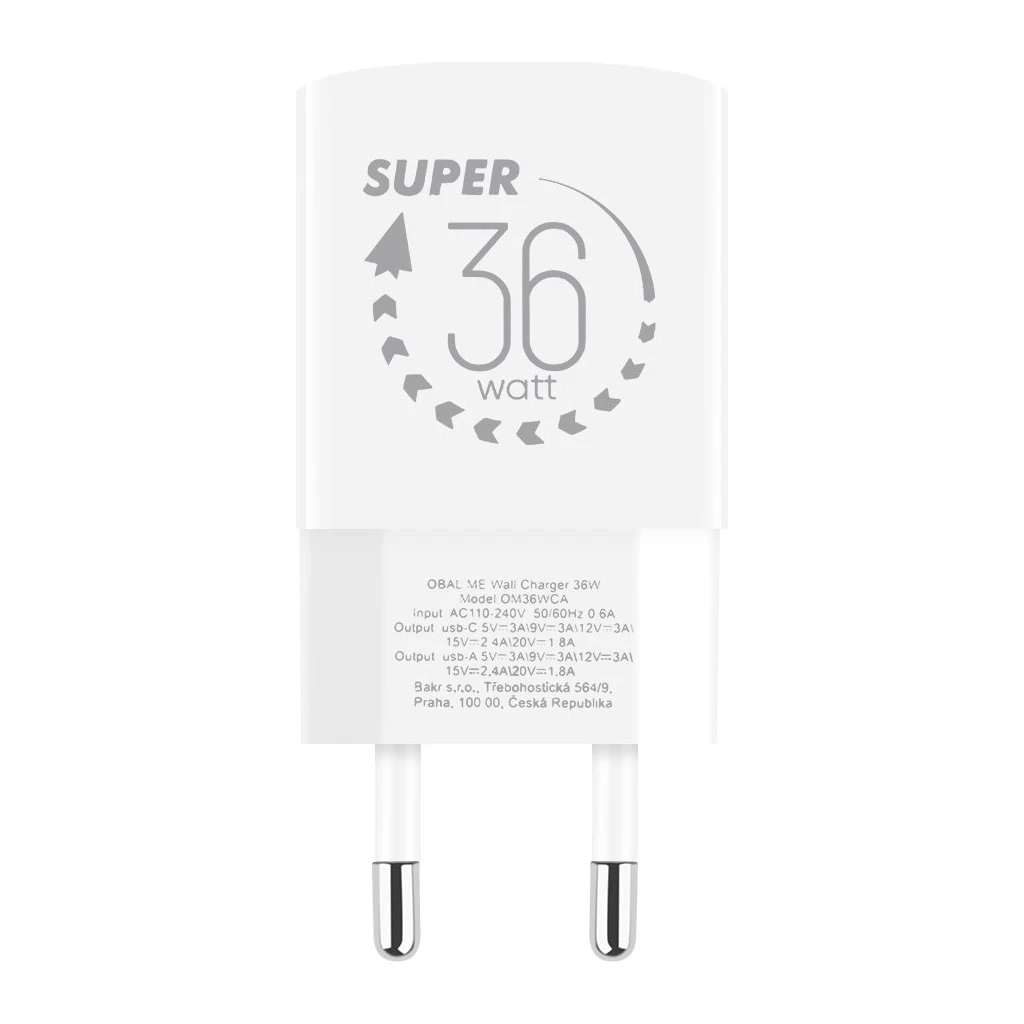 OBAL:ME GaN fali töltő USB-A + USB-C 36W fehér