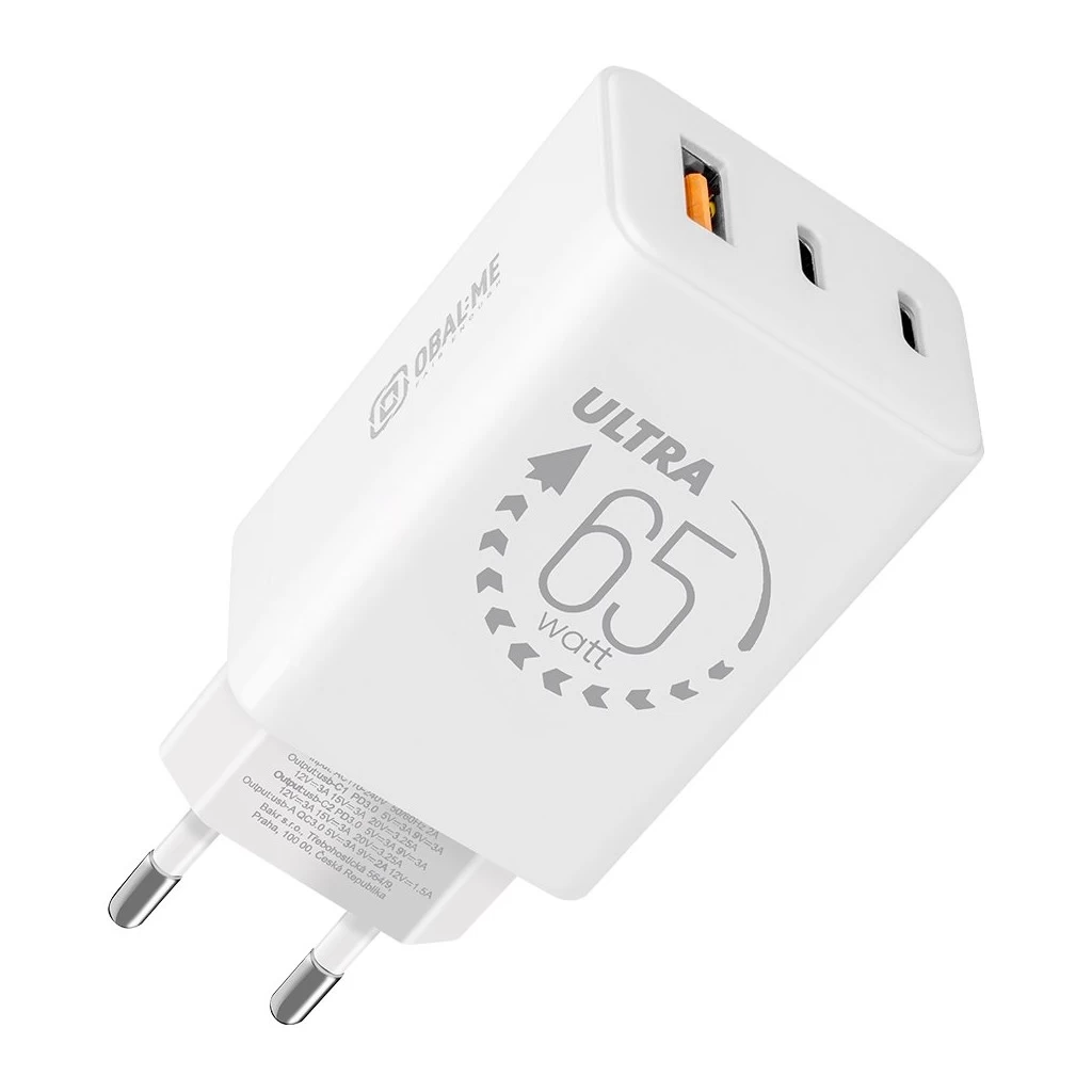 OBAL:ME GaN falitöltő USB-A + 2xUSB-C 65W fehér